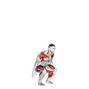 Squat To Overhead Reach demonstration animation